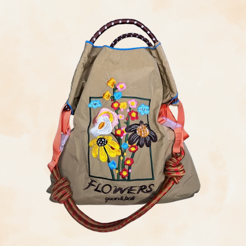 Bolso Bordado Kaki Flores