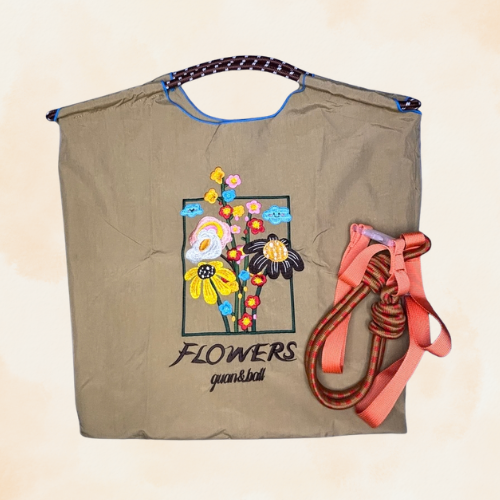 Bolso Bordado Kaki Flores