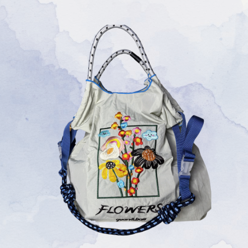 Bolso Bordado Gris Claro Flores