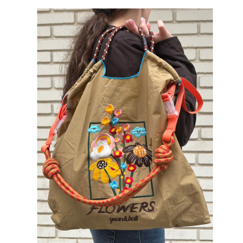 Bolso Bordado Kaki Flores