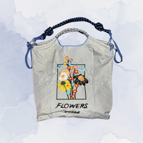Bolso Bordado Gris Claro Flores