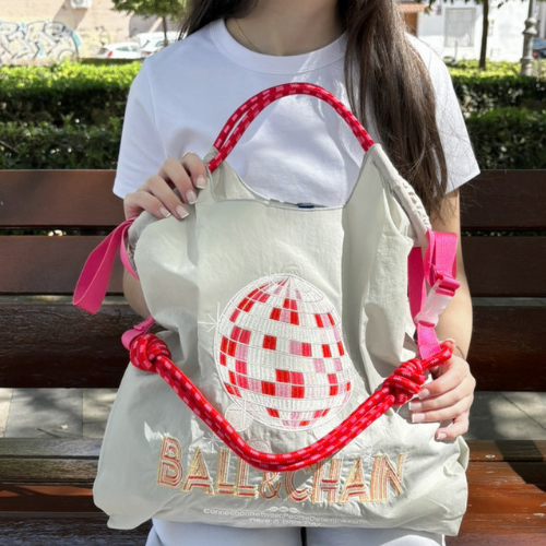 Bolso Bordado Gris Claro Bola Disco