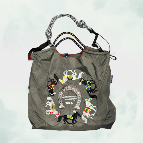 Bolso Bordado Verde Grisáceo Caballos