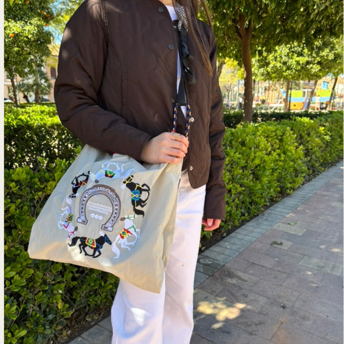 Bolso Bordado Gris Claro Caballos